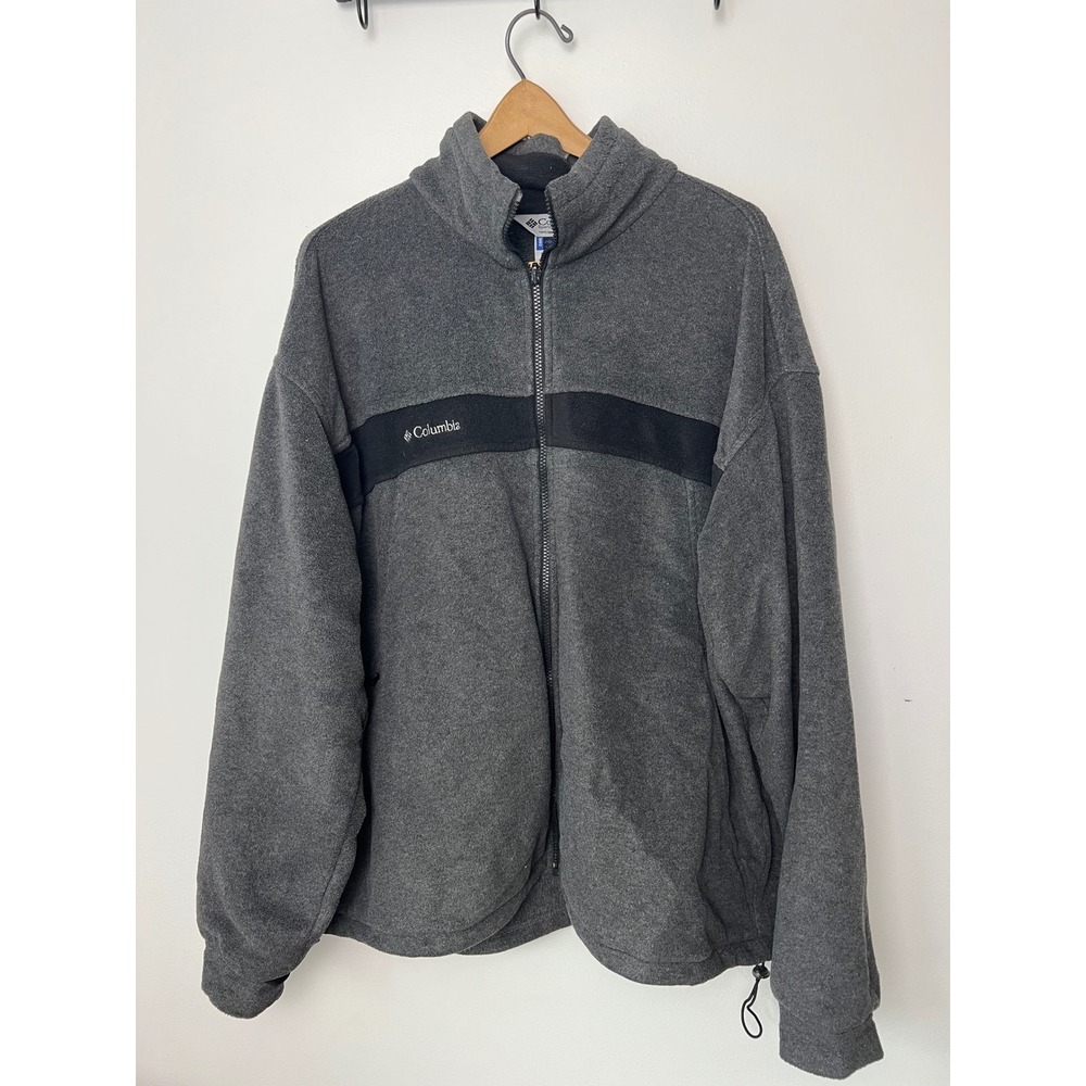 Columbia Mens XXL Core Interchange Fleece Jacket Gray Full Zip Mock Neck Logo